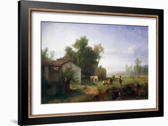 Hay Harvest in Piedmont, 1864-Angelo Beccaria-Framed Giclee Print