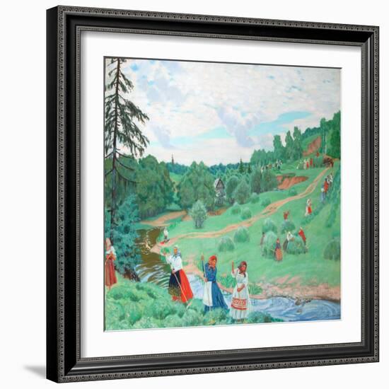 Hay Making, 1917-Boris Michaylovich Kustodiev-Framed Giclee Print