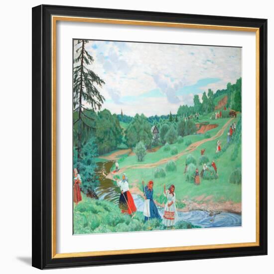 Hay Making, 1917-Boris Michaylovich Kustodiev-Framed Giclee Print