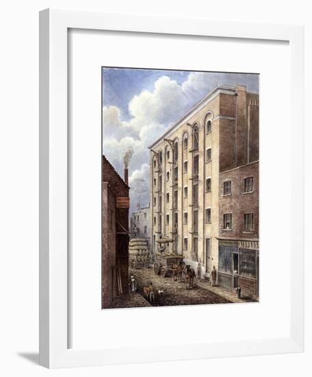 Hay's Wharf with Carts Being Loaded Up Outside, Bermondsey, London, 1834-G Yates-Framed Giclee Print