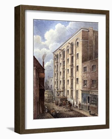 Hay's Wharf with Carts Being Loaded Up Outside, Bermondsey, London, 1834-G Yates-Framed Giclee Print