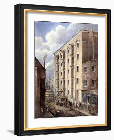 Hay's Wharf with Carts Being Loaded Up Outside, Bermondsey, London, 1834-G Yates-Framed Giclee Print