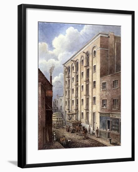 Hay's Wharf with Carts Being Loaded Up Outside, Bermondsey, London, 1834-G Yates-Framed Giclee Print