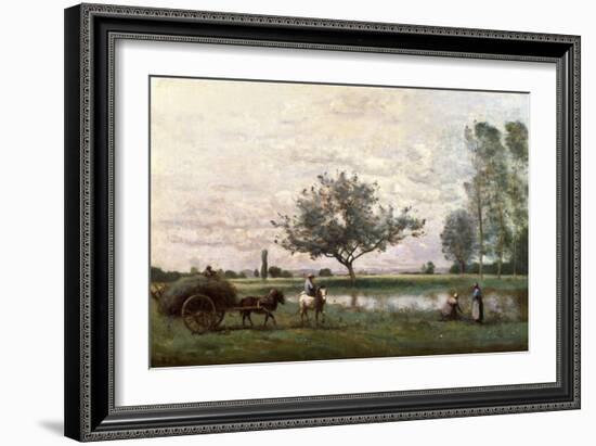 Haycart Beside a River-Jean-Baptiste-Camille Corot-Framed Giclee Print