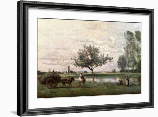 Haycart Beside a River-Jean-Baptiste-Camille Corot-Framed Giclee Print