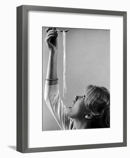 Hayley Mills Attempting to Eat Spaghetti-Ralph Crane-Framed Photographic Print