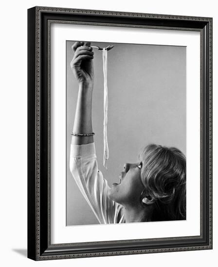 Hayley Mills Attempting to Eat Spaghetti-Ralph Crane-Framed Photographic Print