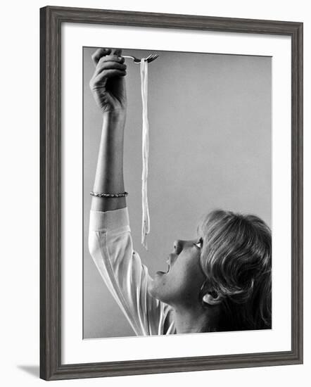 Hayley Mills Attempting to Eat Spaghetti-Ralph Crane-Framed Photographic Print