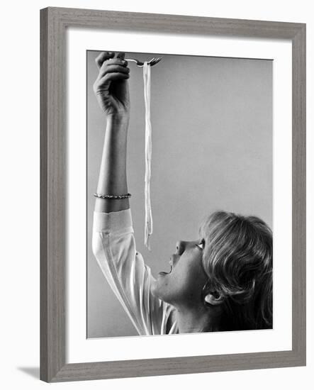 Hayley Mills Attempting to Eat Spaghetti-Ralph Crane-Framed Photographic Print