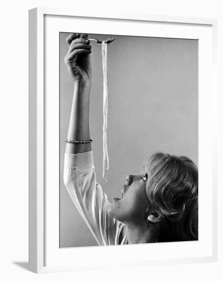 Hayley Mills Attempting to Eat Spaghetti-Ralph Crane-Framed Photographic Print