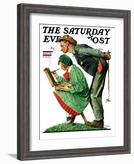 "Hayseed Critic" Saturday Evening Post Cover, July 21,1928-Norman Rockwell-Framed Giclee Print