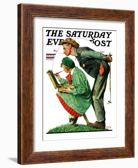 "Hayseed Critic" Saturday Evening Post Cover, July 21,1928-Norman Rockwell-Framed Giclee Print