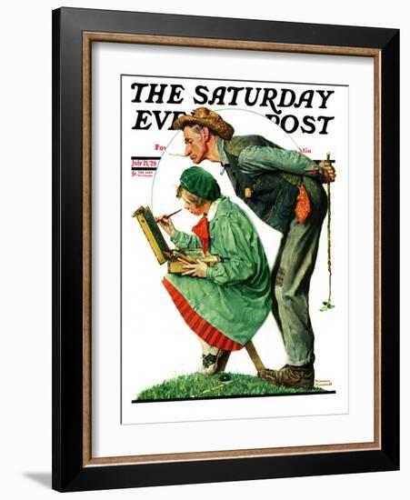 "Hayseed Critic" Saturday Evening Post Cover, July 21,1928-Norman Rockwell-Framed Giclee Print