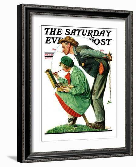 "Hayseed Critic" Saturday Evening Post Cover, July 21,1928-Norman Rockwell-Framed Giclee Print