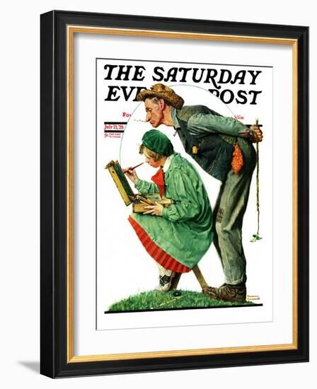 "Hayseed Critic" Saturday Evening Post Cover, July 21,1928-Norman Rockwell-Framed Giclee Print