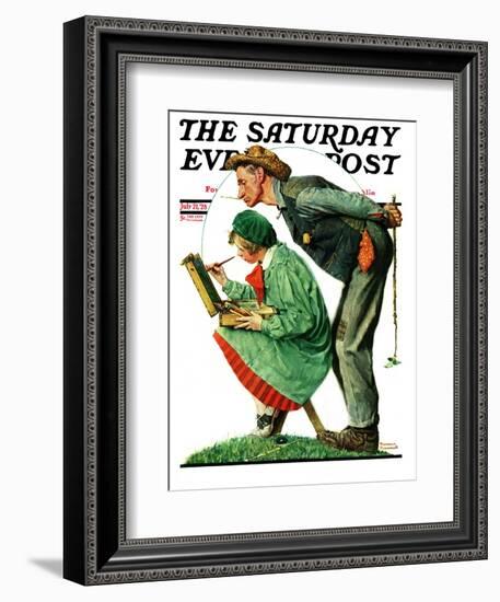 "Hayseed Critic" Saturday Evening Post Cover, July 21,1928-Norman Rockwell-Framed Giclee Print