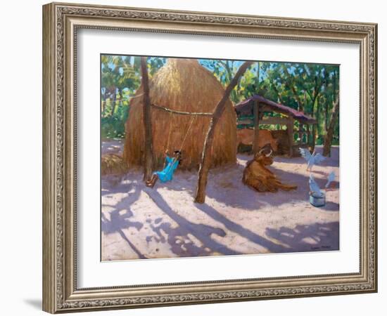 Haystack, And Girl on a Swing, Kerala , 2005-Andrew Macara-Framed Giclee Print