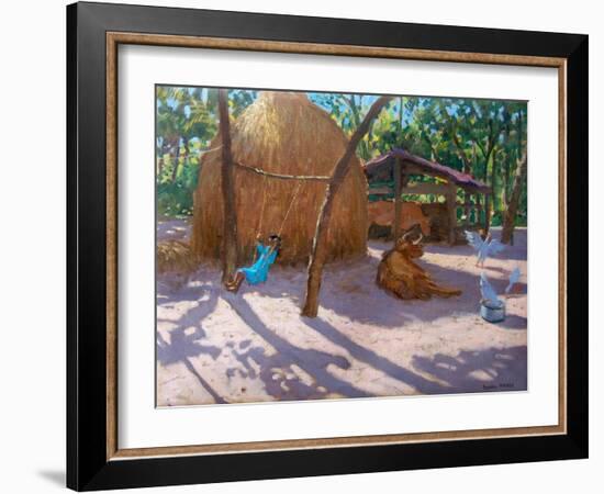 Haystack, And Girl on a Swing, Kerala , 2005-Andrew Macara-Framed Giclee Print