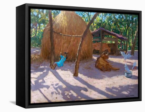 Haystack, And Girl on a Swing, Kerala , 2005-Andrew Macara-Framed Premier Image Canvas