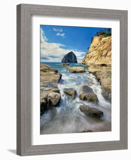 Haystack Rock at Cape Kiawanda State Park, Pacific City, Tillamook County, Oregon, USA-null-Framed Photographic Print