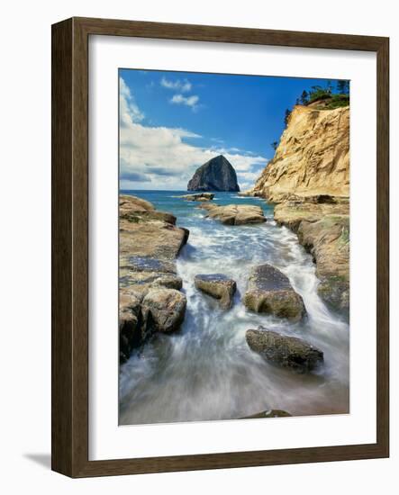 Haystack Rock at Cape Kiawanda State Park, Pacific City, Tillamook County, Oregon, USA-null-Framed Photographic Print