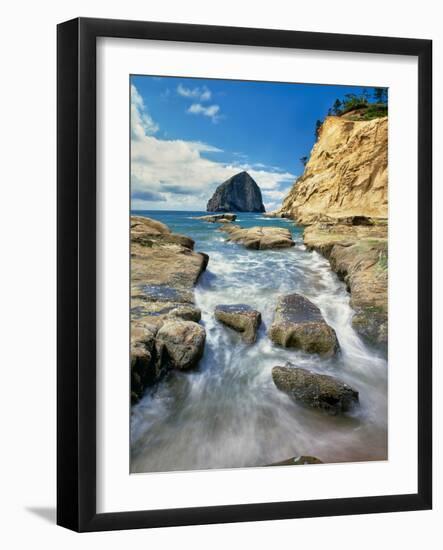 Haystack Rock at Cape Kiawanda State Park, Pacific City, Tillamook County, Oregon, USA-null-Framed Photographic Print