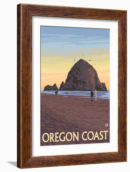 Haystack Rock, Cannon Beach, Oregon-Lantern Press-Framed Art Print