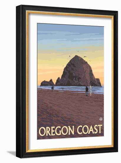 Haystack Rock, Cannon Beach, Oregon-Lantern Press-Framed Art Print