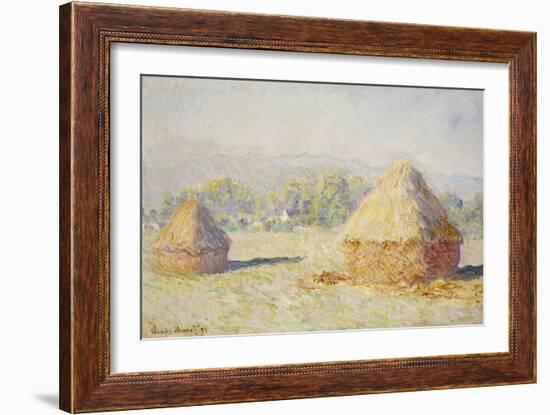 Haystacks, Morning Effect-Claude Monet-Framed Giclee Print