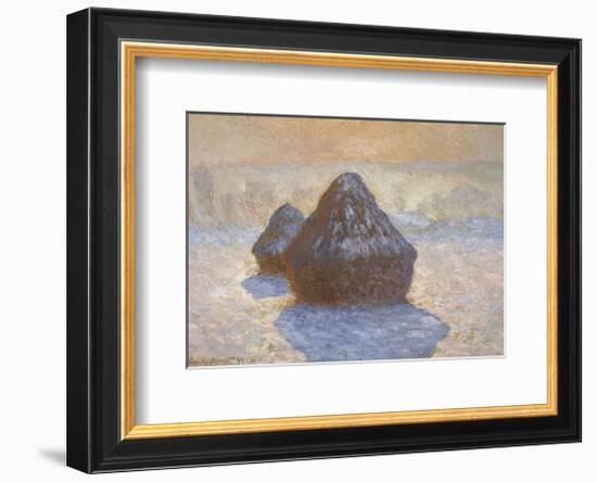 Haystacks: Snow Effect, 1891-Claude Monet-Framed Art Print