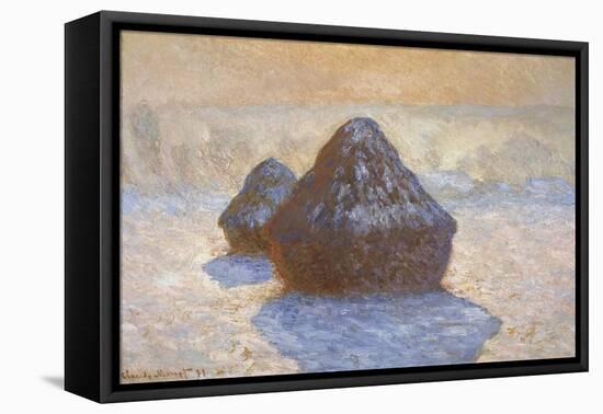 Haystacks - Snow Effect-Claude Monet-Framed Premier Image Canvas