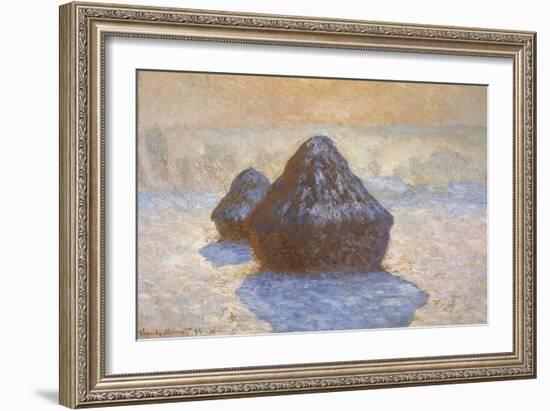 Haystacks - Snow Effect-Claude Monet-Framed Giclee Print