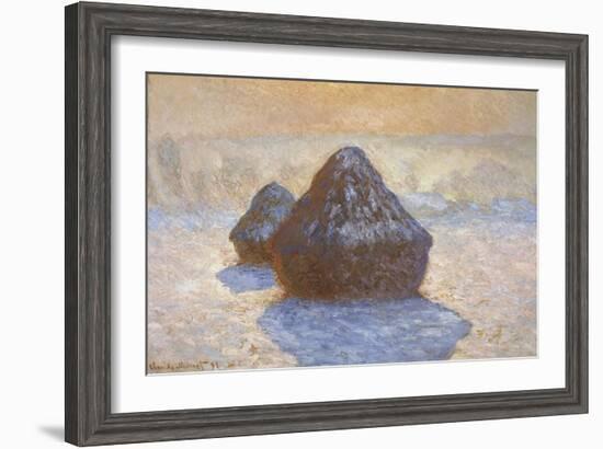 Haystacks - Snow Effect-Claude Monet-Framed Giclee Print