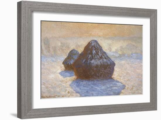 Haystacks - Snow Effect-Claude Monet-Framed Giclee Print