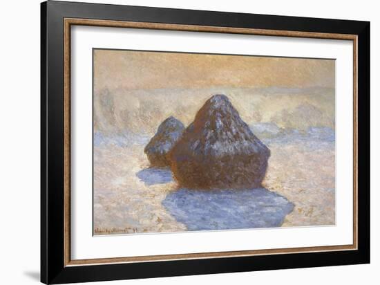 Haystacks - Snow Effect-Claude Monet-Framed Giclee Print