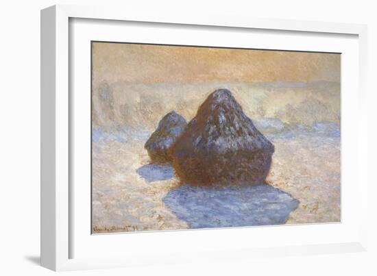 Haystacks - Snow Effect-Claude Monet-Framed Giclee Print