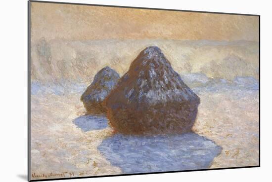 Haystacks - Snow Effect-Claude Monet-Mounted Giclee Print