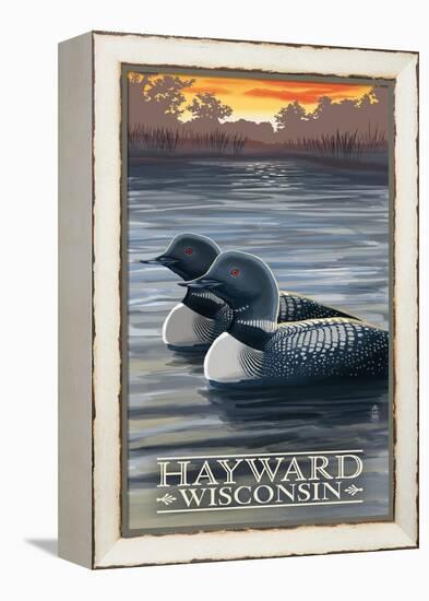 Hayward, Wisconsin - Loons-Lantern Press-Framed Stretched Canvas