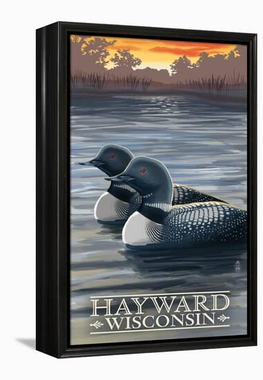 Hayward, Wisconsin - Loons-Lantern Press-Framed Stretched Canvas