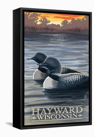 Hayward, Wisconsin - Loons-Lantern Press-Framed Stretched Canvas