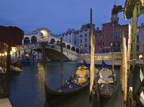 Gondolas Moored on the Grand Canal at Riva Del Vin, with Rialto Bridge Behind, Venice, Veneto-Hazel Stuart-Photographic Print