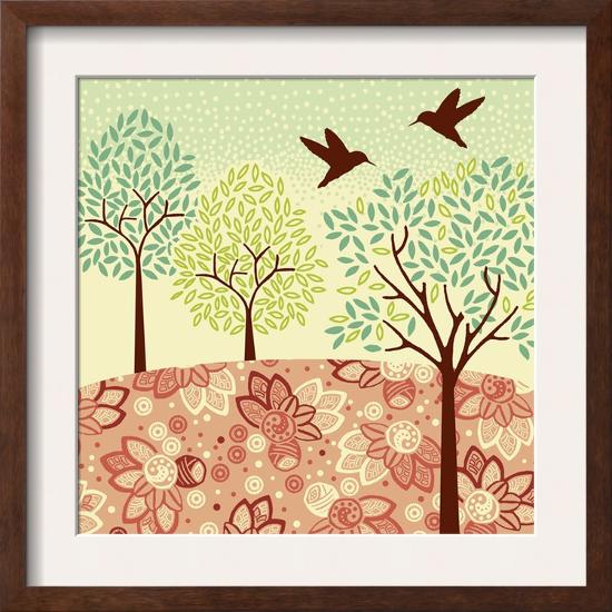 Hazy Day Hummingbirds-null-Framed Art Print