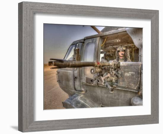 HDR Image of a UH-60 Black Hawk Door Gunner Manning a M240 Machine Gun-Stocktrek Images-Framed Photographic Print
