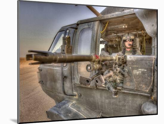 HDR Image of a UH-60 Black Hawk Door Gunner Manning a M240 Machine Gun-Stocktrek Images-Mounted Photographic Print