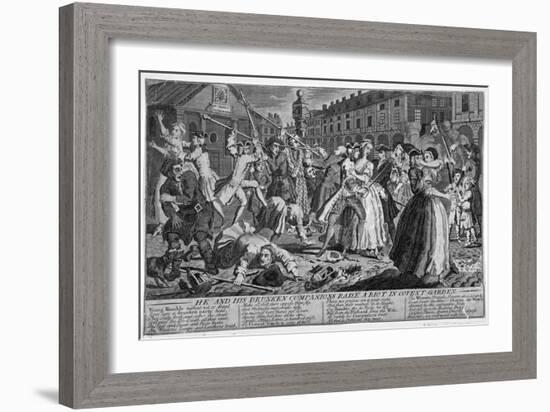 'He and his drunken companions raise a riot in Covent Garden', 1735-Anon-Framed Giclee Print