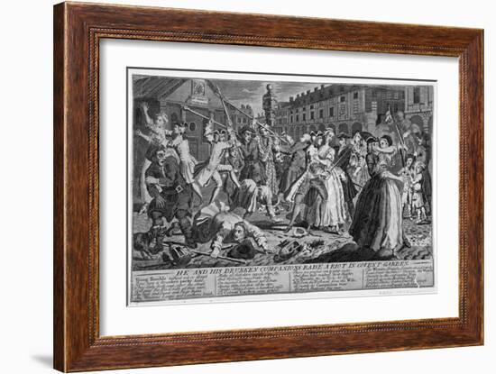 'He and his drunken companions raise a riot in Covent Garden', 1735-Anon-Framed Giclee Print