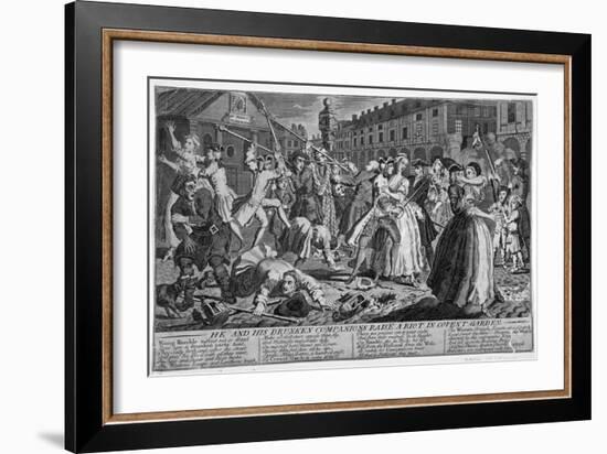 'He and his drunken companions raise a riot in Covent Garden', 1735-Anon-Framed Giclee Print