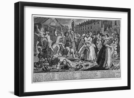 'He and his drunken companions raise a riot in Covent Garden', 1735-Anon-Framed Giclee Print