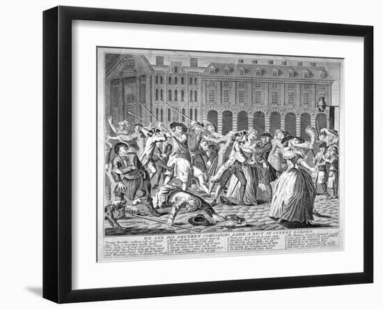 'He and his drunken companions raise a riot in Covent Garden', 1735-Anon-Framed Giclee Print