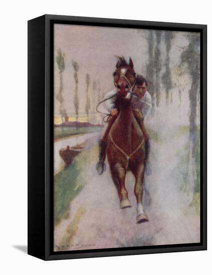 "He Bent over His Horse's Head, Petting and Carressing Him"-Arthur C. Michael-Framed Premier Image Canvas